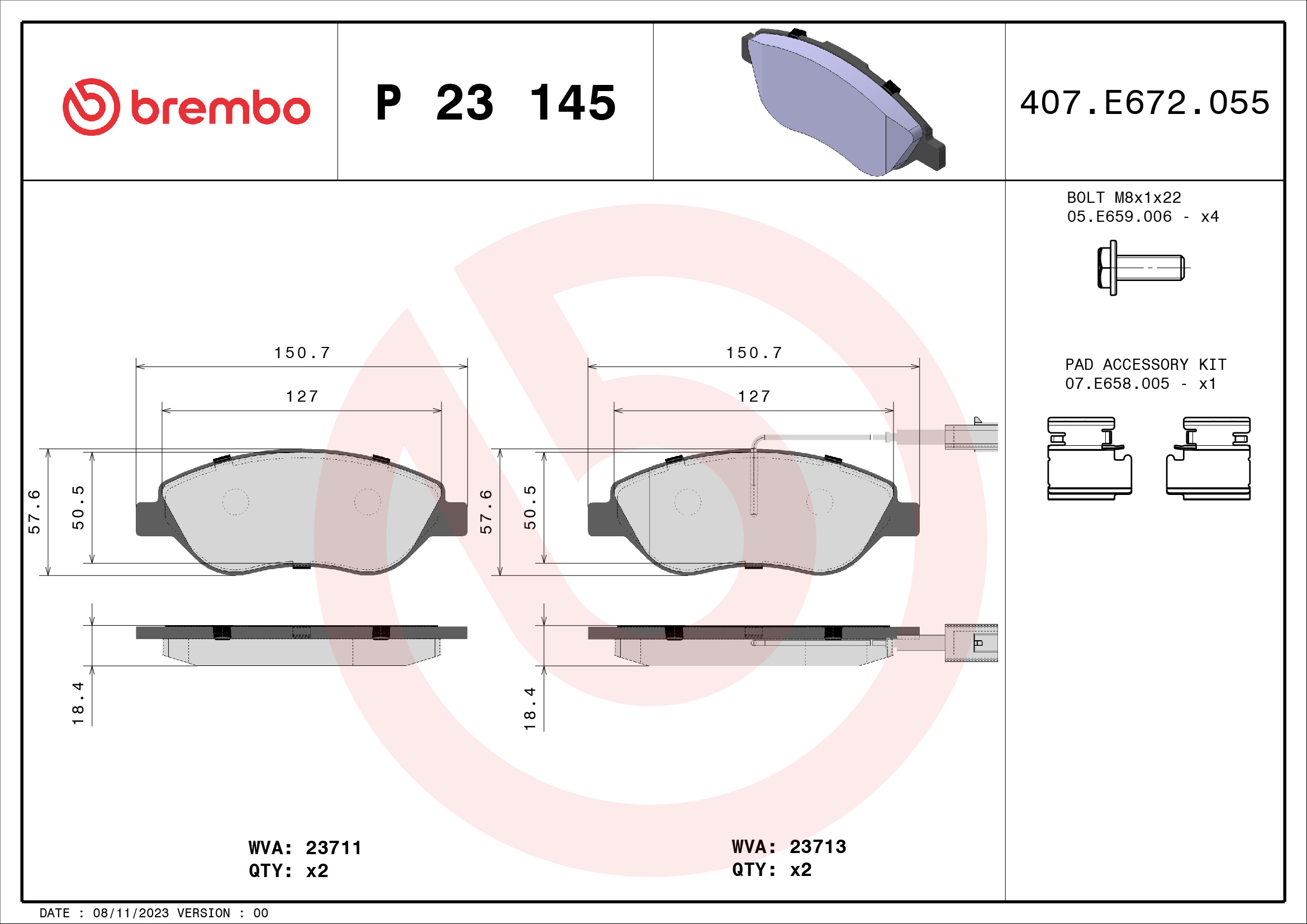 A.B.S. P 23 145 BREMBO Bremsbelagsatz, Scheibenbremse
